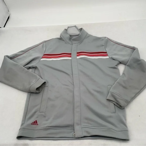 ADIDAS Men’s Golf Zip Up Track Jacket Grey w/red stripes size: Small Climalite - Picture 1 of 11